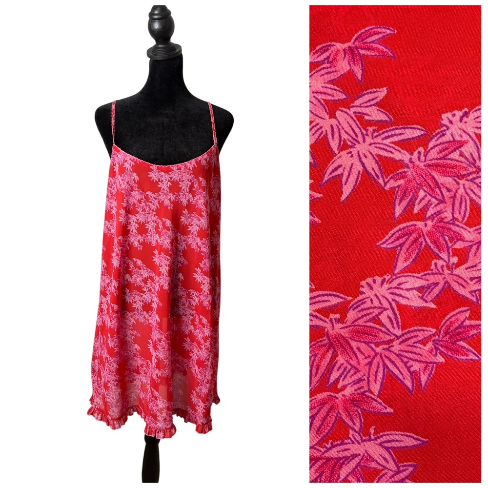 Josie Natori Floral Ruffle Hem Chemise Nightgown Size XL Sheer‎ Loungewear